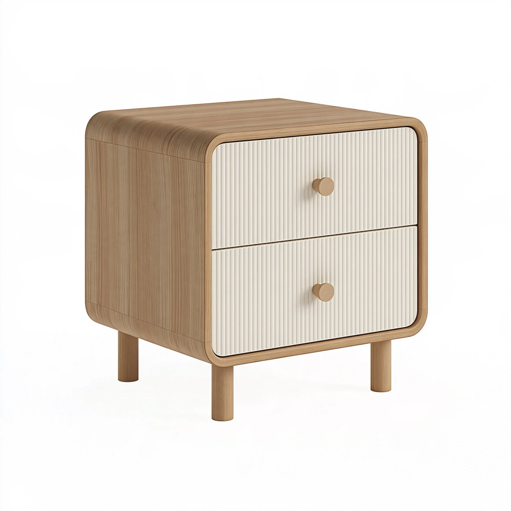 Nachttisch 45 x 40 x 55 cm Holzwerkstoff Natur/Creme mit 2 Schubladen geriffeltes Design
