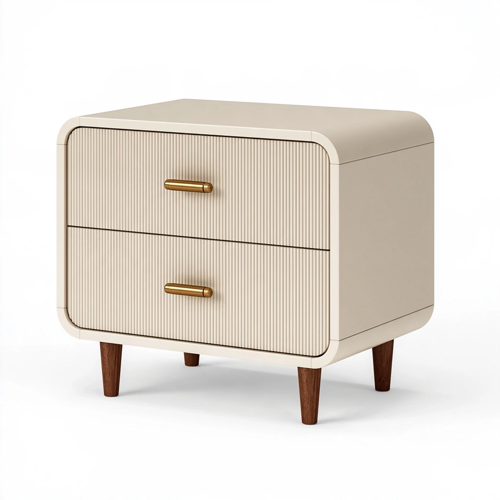 Nachttisch 55 x 40 x 55 cm aus Holzwerkstoff in Creme mit 2 Schubladen