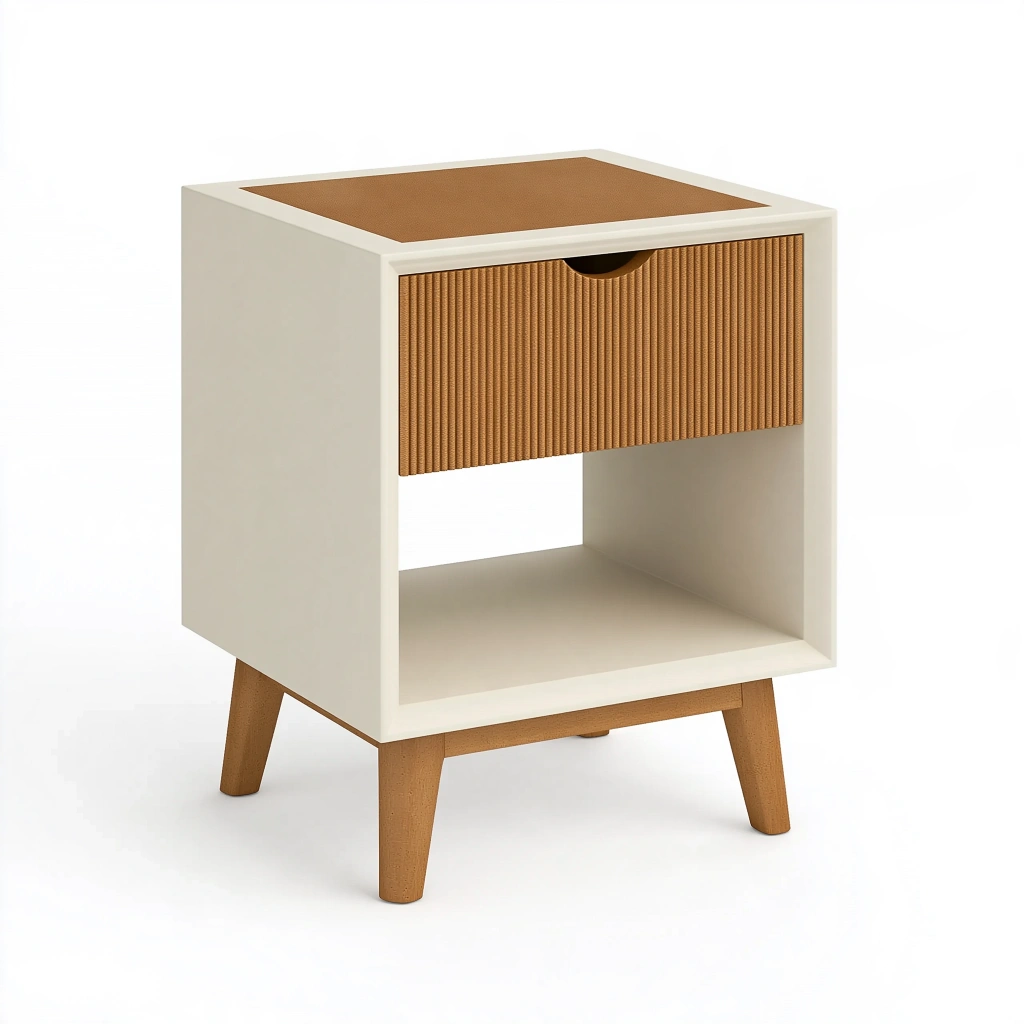 Nachttisch 40 x 35 x 60 cm aus Holzwerkstoff Weiß Naturbraun mit Schublade im skandinavischen Stil
