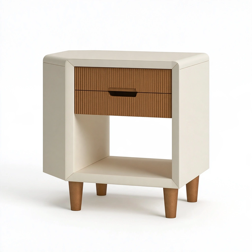 Nachttisch 45 x 40 x 55 cm aus Holzwerkstoff Creme/Braun mit Schublade und offenem Fach - skandinavischer Stil
