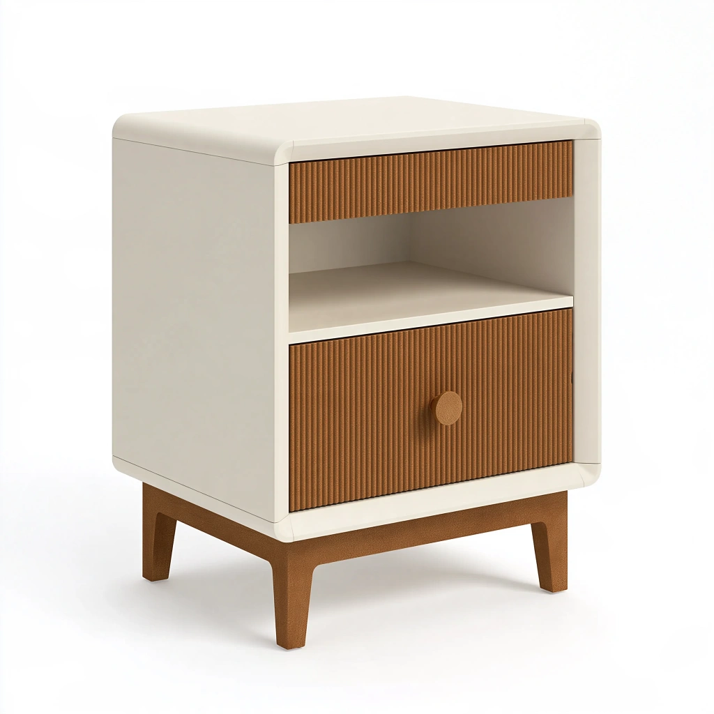 Nachttisch 45 x 40 x 60 cm Holzwerkstoff Weiß Braun mit Schublade im modernen Stil