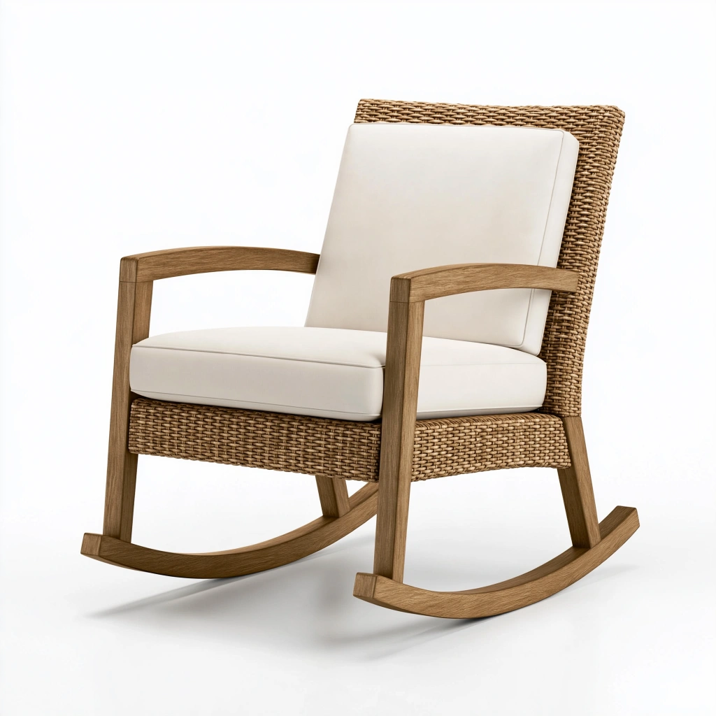 Schaukelstuhl 68 x 95 x 102 cm Holz Rattan Creme mit gepolstertem Sitz