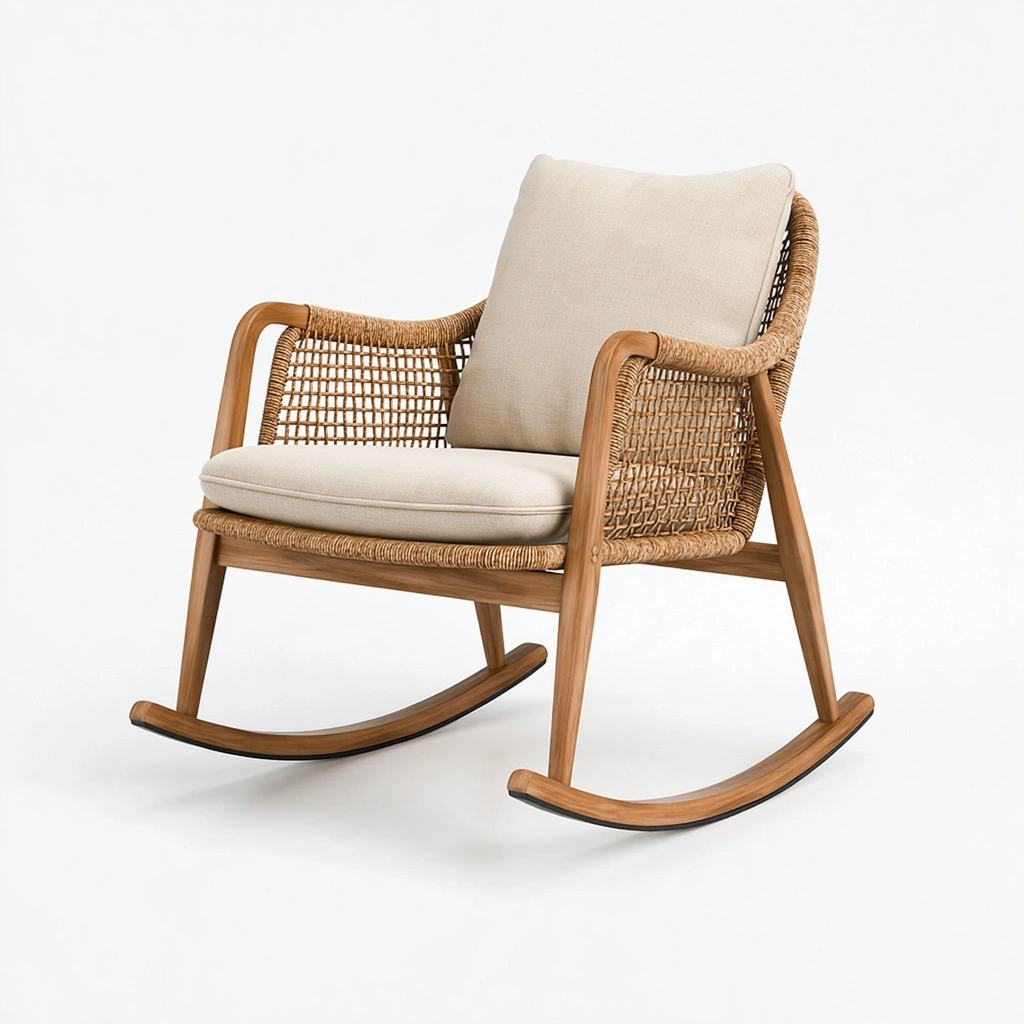Schaukelstuhl 75 x 88 x 92 cm Holz Rattan Naturbeige mit Kufen