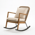 Schaukelstuhl 72 x 92 x 105 cm aus Holz Rattan und Textil in Natur Beige mit Metallkufen