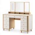 Schminktisch Set 120 x 45 x 150 cm Holzwerkstoff Weiß Natur mit Spiegeln und Schubladen