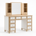 Schminktisch Set 120 x 50 x 165 cm Holz Weiß Natur mit Spiegel und Schubladen