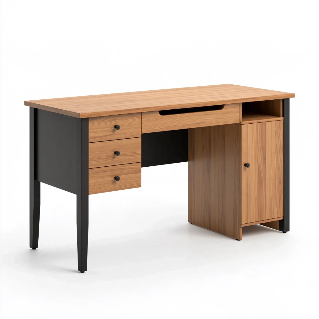 Schreibtisch 140 x 60 x 75 cm Holzoptik Braun Schwarz mit Schubladen und Stauraum