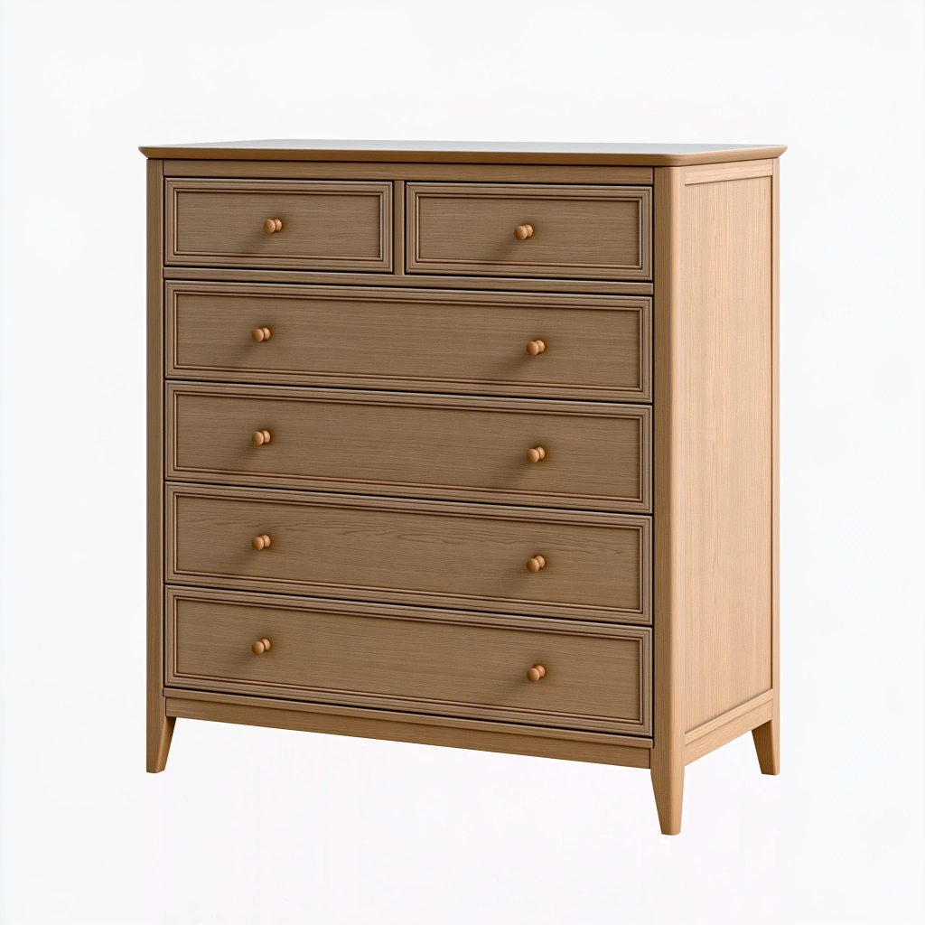 Kommode 100 x 45 x 120 cm aus Holz in Hellbraun - 6 Schubladen im klassischen Stil