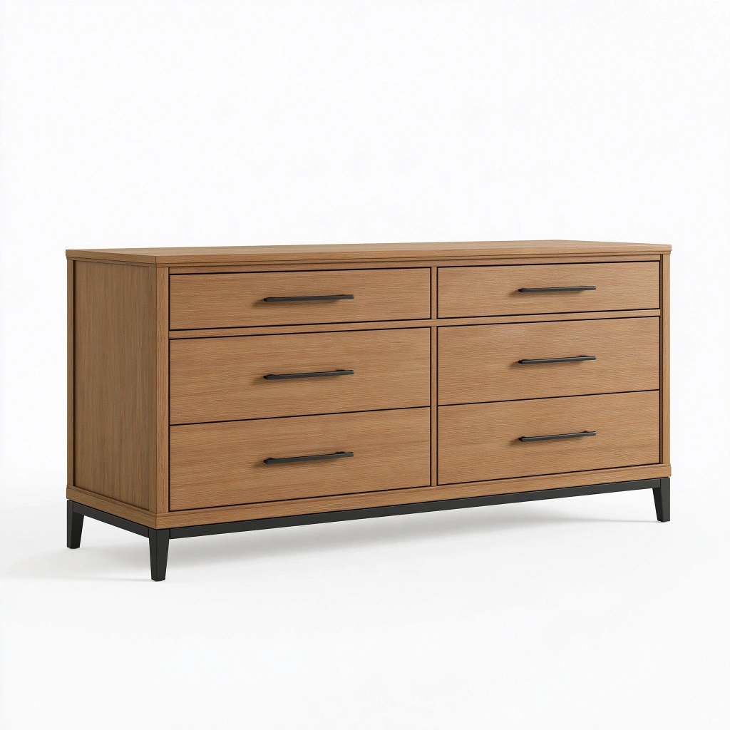 Kommode 160 x 45 x 85 cm in Eichenoptik mit 6 Schubladen und Metallfüßen