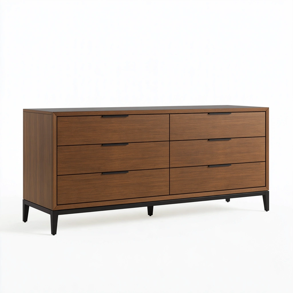 Kommode 160 x 45 x 85 cm Holzoptik Walnuss mit 6 Schubladen und Metallgestell