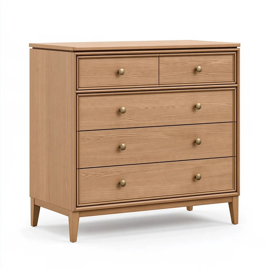 Kommode 90 x 45 x 100 cm Holzoptik Braun mit 5 Schubladen im Landhausstil