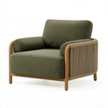 Sessel 85 x 90 x 85 cm aus Textil und Holz in Olivgrün - Loungesessel mit geflochtenen Armlehnen