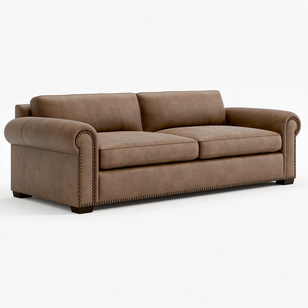 2-Sitzer-Sofa 180 x 90 x 88 cm braunes Kunstleder mit Nietenbesatz im Chesterfield-Stil