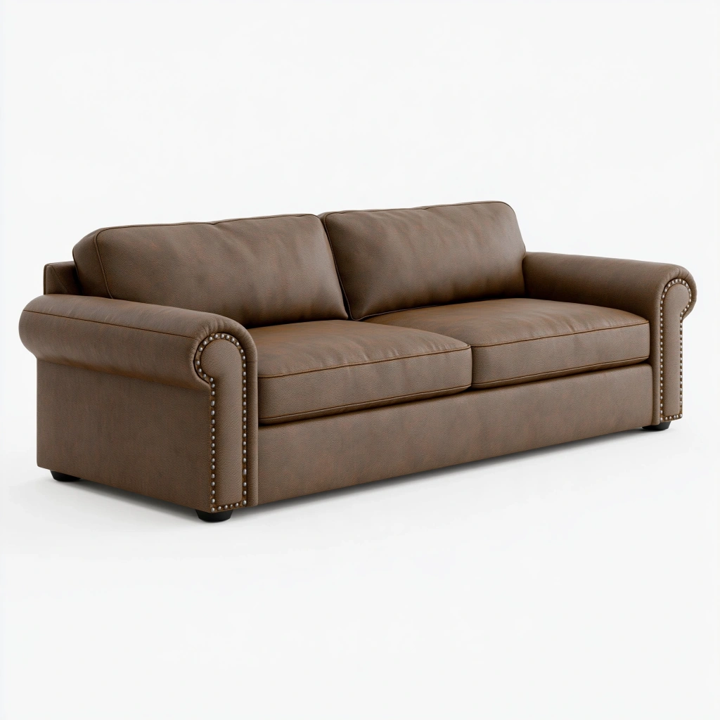 2-Sitzer Sofa 210 cm Kunstleder Braun mit Nietenbesatz