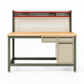 Werkbank 140 x 60 x 160 cm mit Holzarbeitsplatte Stahlrahmen Lochwand und Stauraum