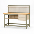 Werkbank 120 x 60 x 150 cm mit Holzarbeitsplatte Stahlgestell und Lochwand